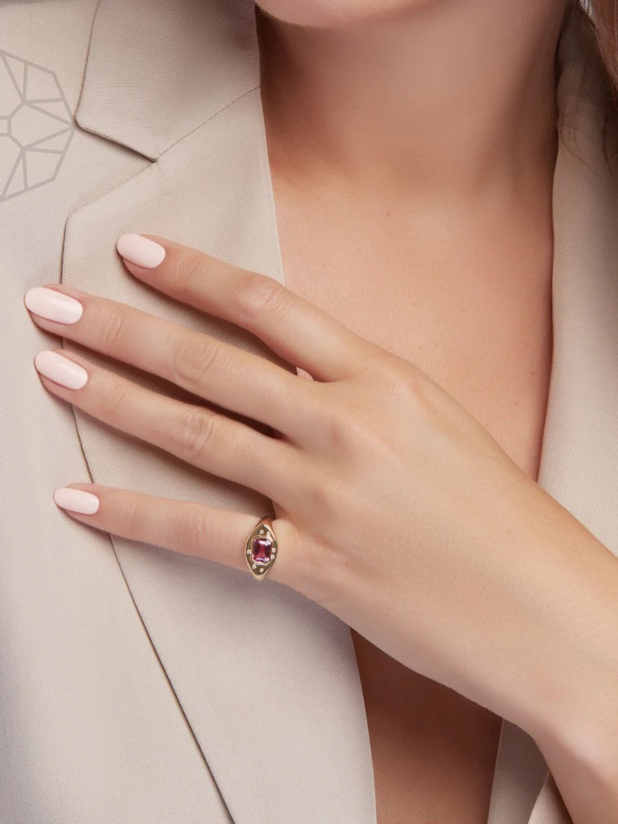 Pink Safir 14K Guld Signet Ring