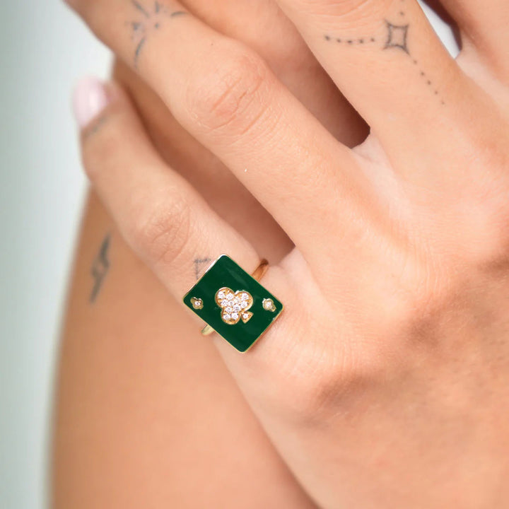 Lucky Harmonie Lacquer Pinkie 18K Gold Ring w. Lab-Grown Diamonds