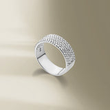 Cigar Band 18K White Gold Ring w. Diamonds