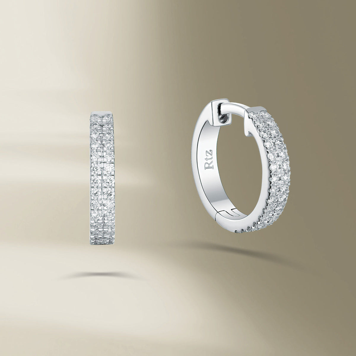 Double Line 18K White Gold Hoops w. Diamonds