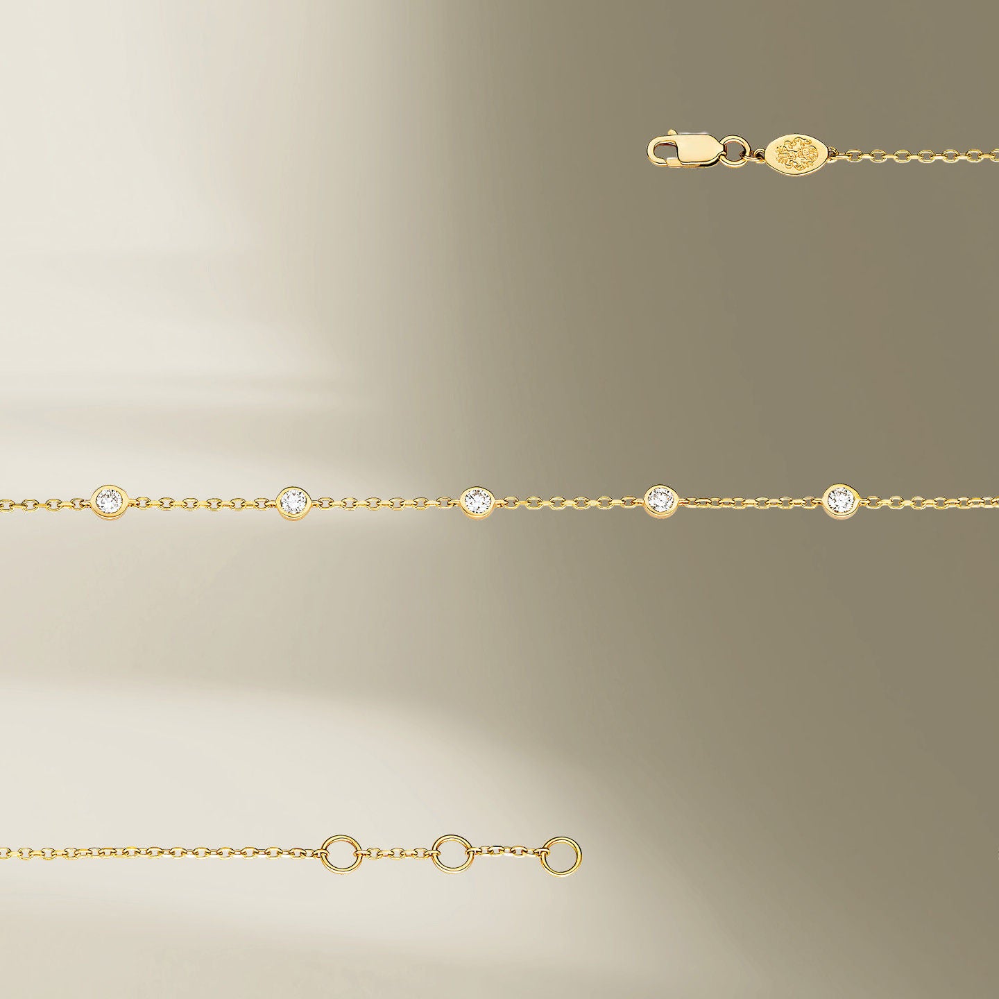 5 Stone 18K Gold Bracelet w. Diamonds