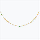 5 Stone 18K Gold Necklace w. Tsavorite
