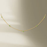 5 Stone 18K Gold Necklace w. Tsavorite