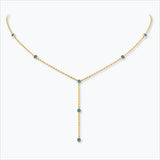 7 Stein 18k Gold Halskette w. Blaue Saphire