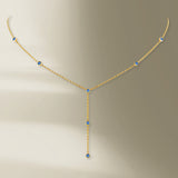 7 Stein 18k Gold Halskette w. Blaue Saphire
