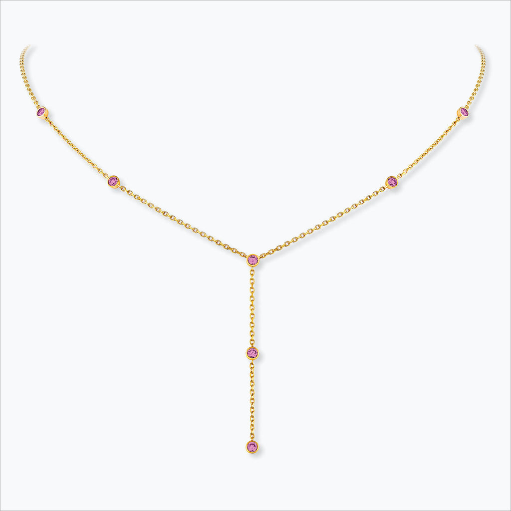 7 Stein 18k Gold Halskette w. Pink Saphire