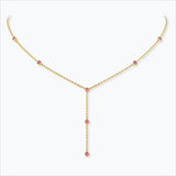 7 Stein 18k Gold Halskette w. Pink Saphire