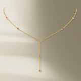 7 Stein 18k Gold Halskette w. Pink Saphire