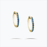 Single Line 18K Gold Hoops w. Blue Sapphire