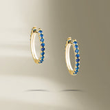 Single Line 18K Gold Hoops w. Blue Sapphire