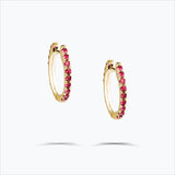 Single Line 18K Gold Hoops w. Pink Sapphire
