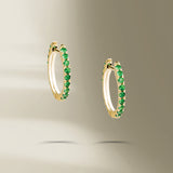 Single Line 18K Gold Hoops w. Tsavorite