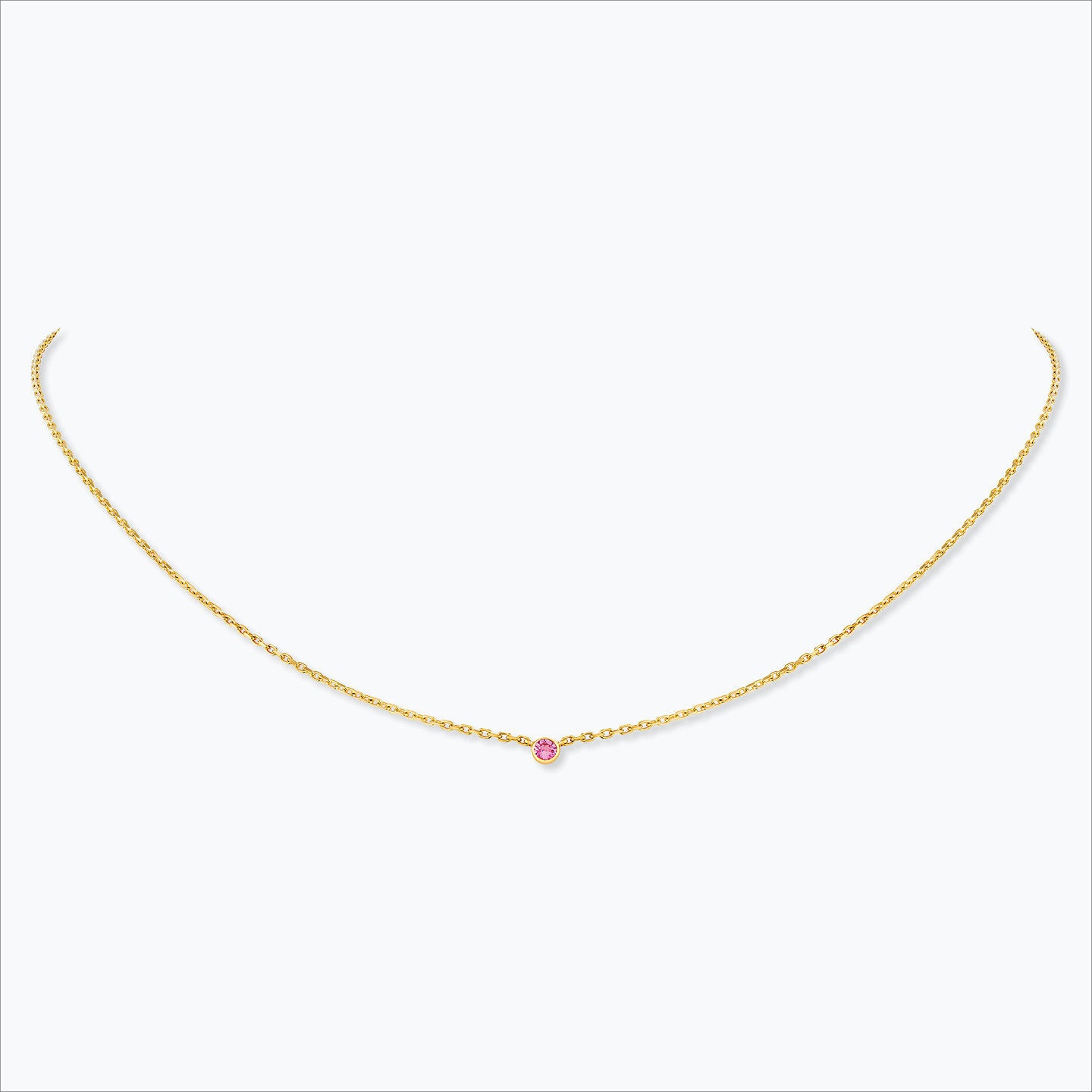 1 Sten 18K Guld Halskæde m. Pink Safir