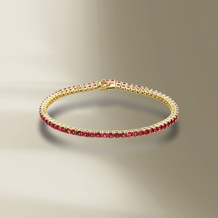 Tennis 18K Goldarmband w. Pink Saphire