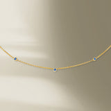 3 Stone 18K Gold Necklace w. Blue Sapphire