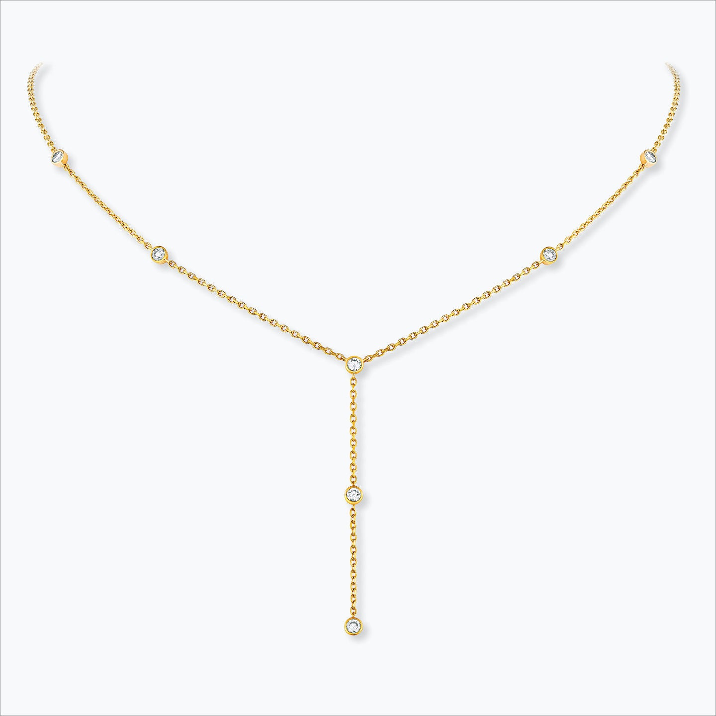 7 Stone 18K Gold Necklace w. Diamonds