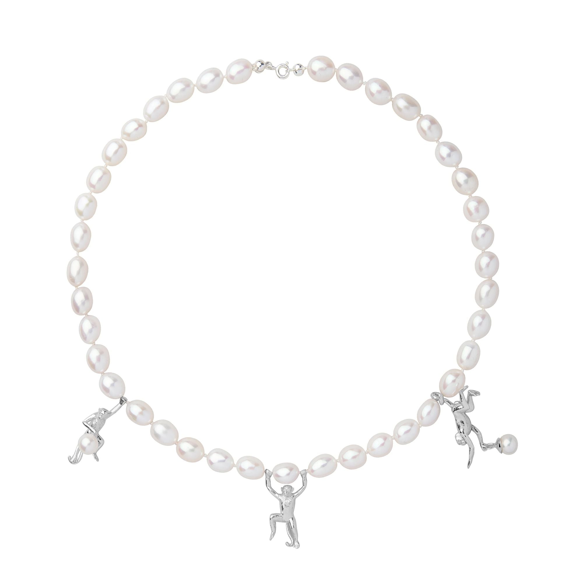 Monkey Silver Necklace w. Pearls