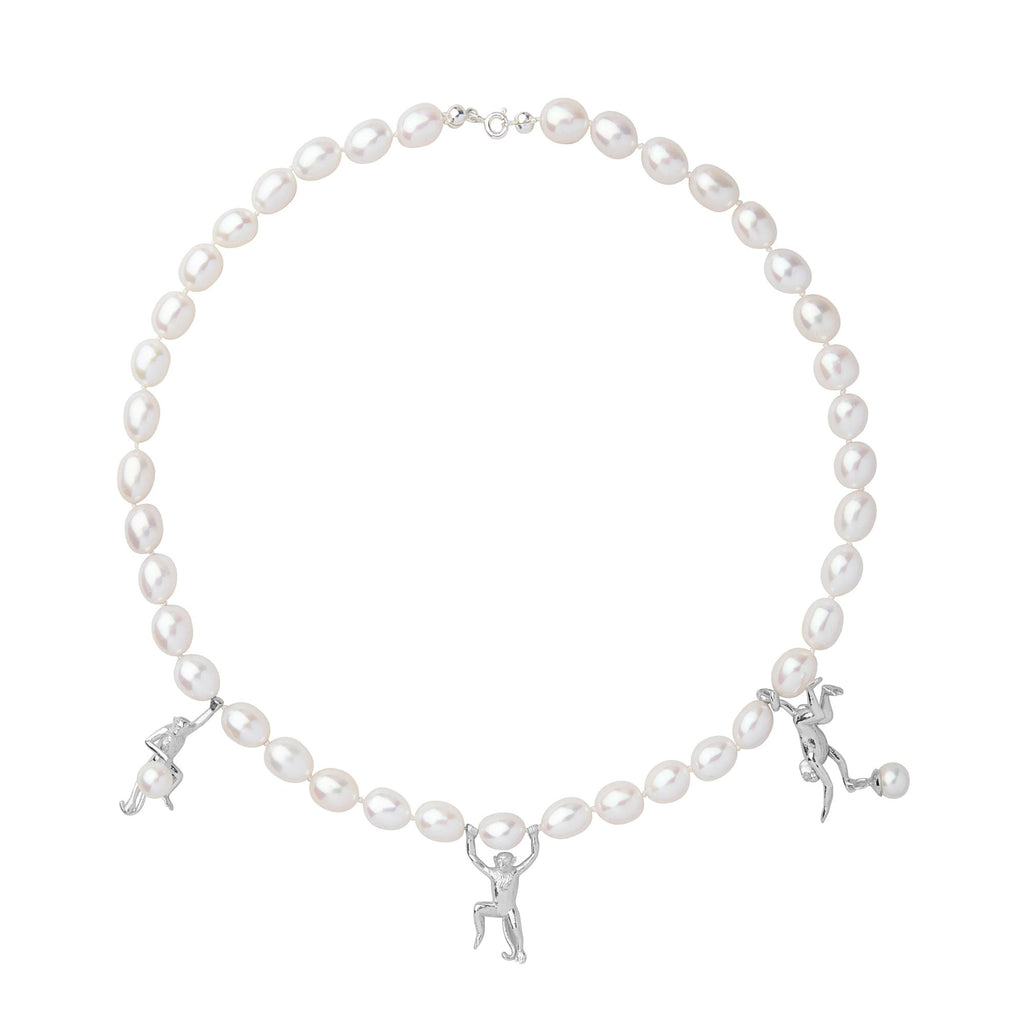 Monkey Silver Necklace w. Pearls
