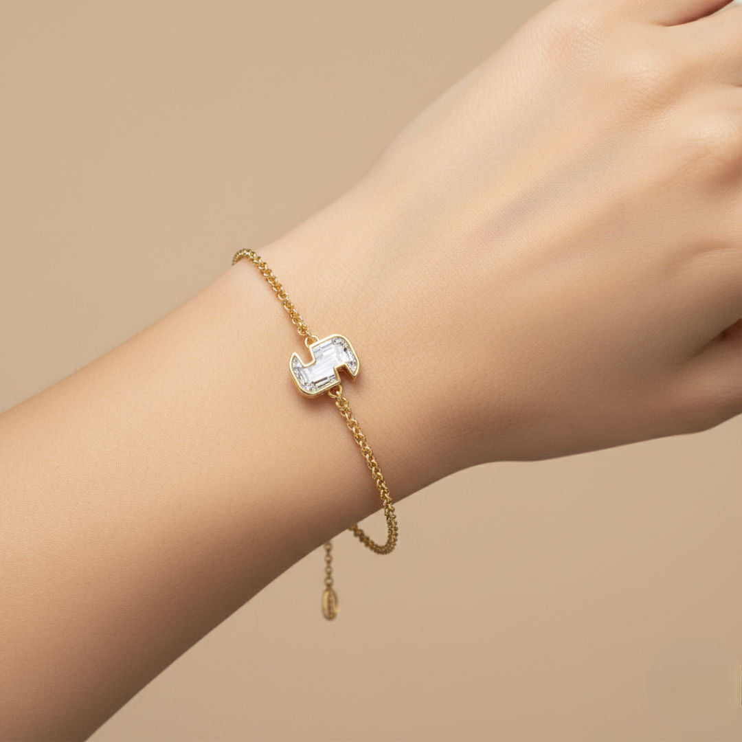 Alphabet Initial S 18K Gold, Rosegold or Whitegold Bracelet w. Solitaire Lab-Grown Diamond