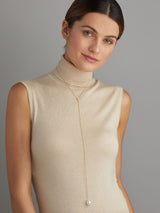 Y 18K Gold Necklace w. Diamond & Freshwater Pearl