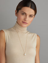 Y 18K Gold Necklace w. Diamond & Freshwater Pearl