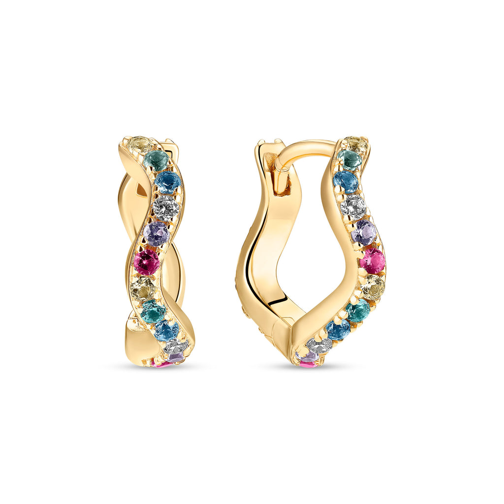 Ellera Waves Medium Gold Plated Earrings w. Zirconias