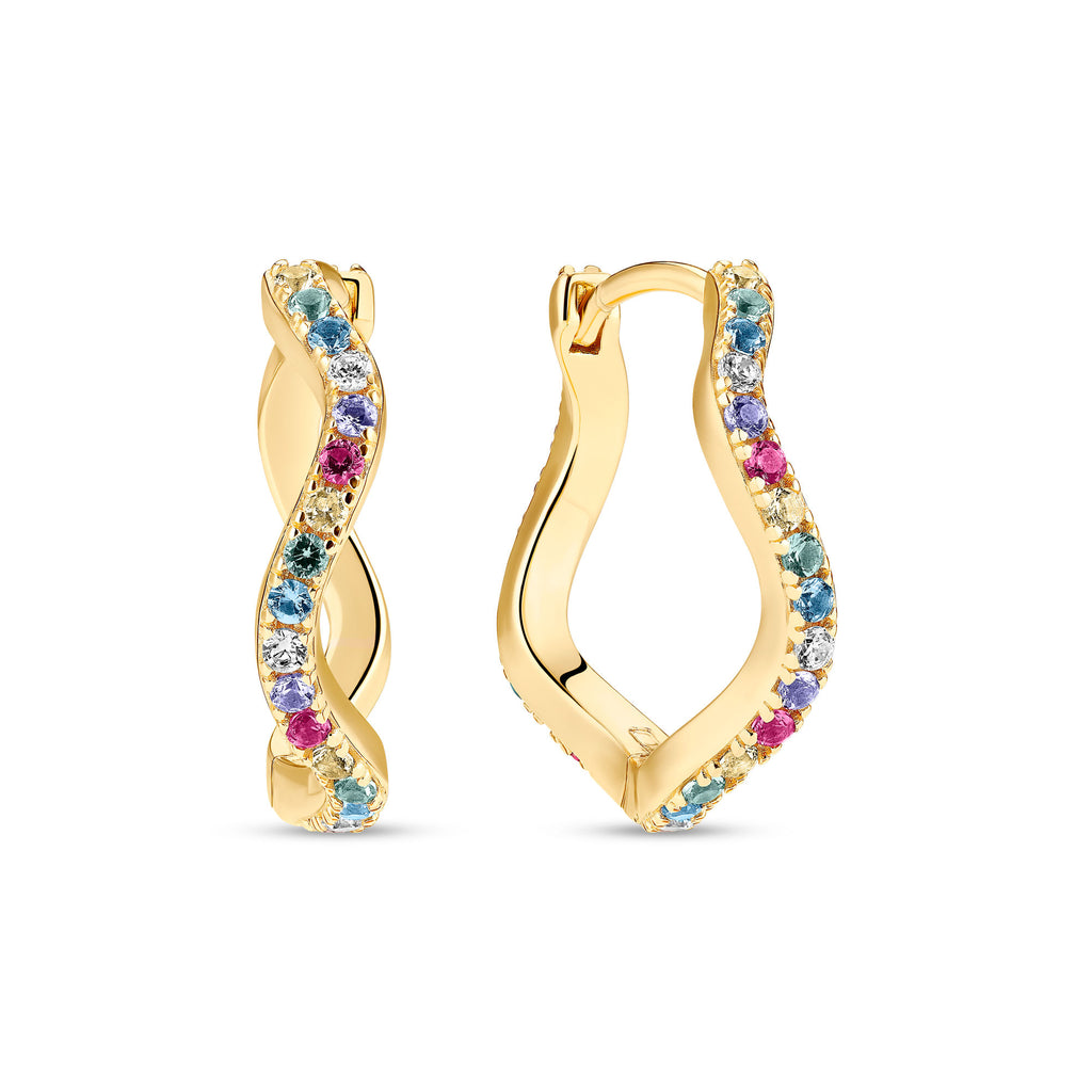 Ellera Waves X-Large Forgyldte Øreringe m. Zirkoner