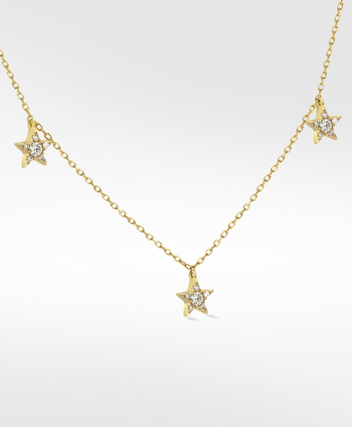 Tri-Star 14K Gold Necklace w. Lab-Grown Diamond