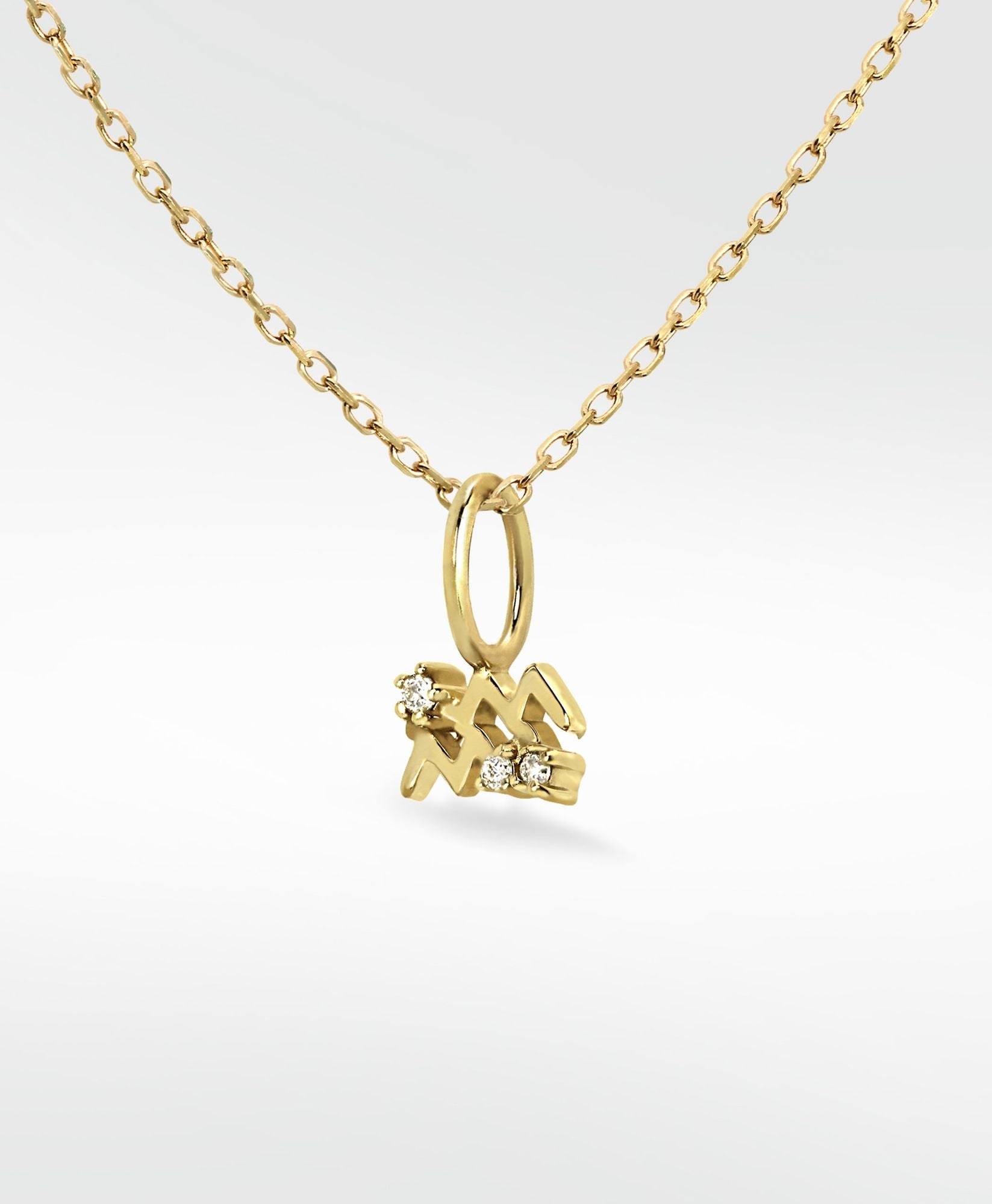 Aquarius Pendant 14K Gold Necklace w. Lab-Grown Diamond