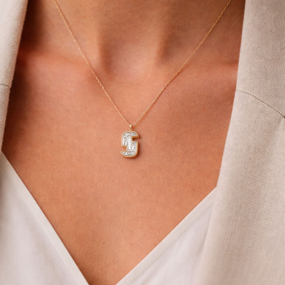 Alphabet 18K Gold, Rosegold or Whitegold Inital S Pendant w. Solitaire Lab-Grown Diamond