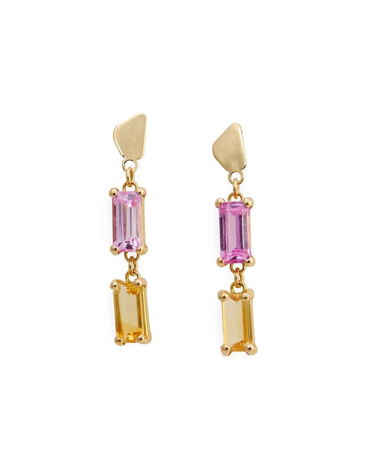 Studio 18K Gold Earring w. Topaz & Tourmaline