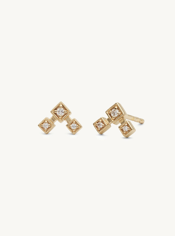 Cube no.3 14K Gold Stud w. Diamonds