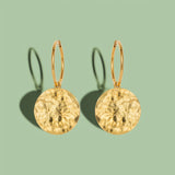 Large Sun Disc Hoop 18K Gold Earrings