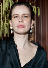 Ginkgo Leaf Vermeil Gold Plated Earrings w. Pearls