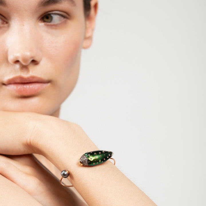 Scarab And Pearl Rose Gold & Silver Bangle