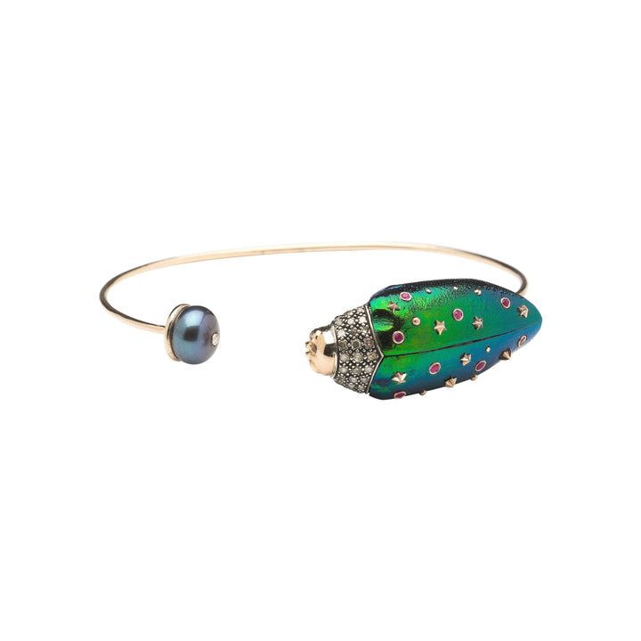 Scarab And Pearl Rose Gold & Silver Bangle