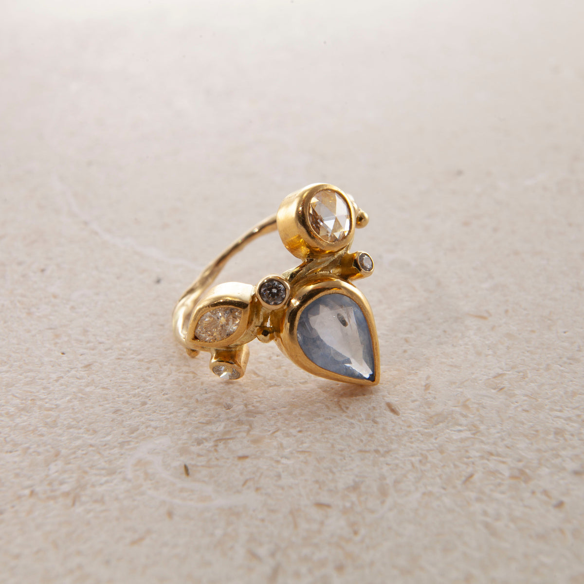 Seafire 18K & 22K Gold Ring w. Diamonds & Sapphire
