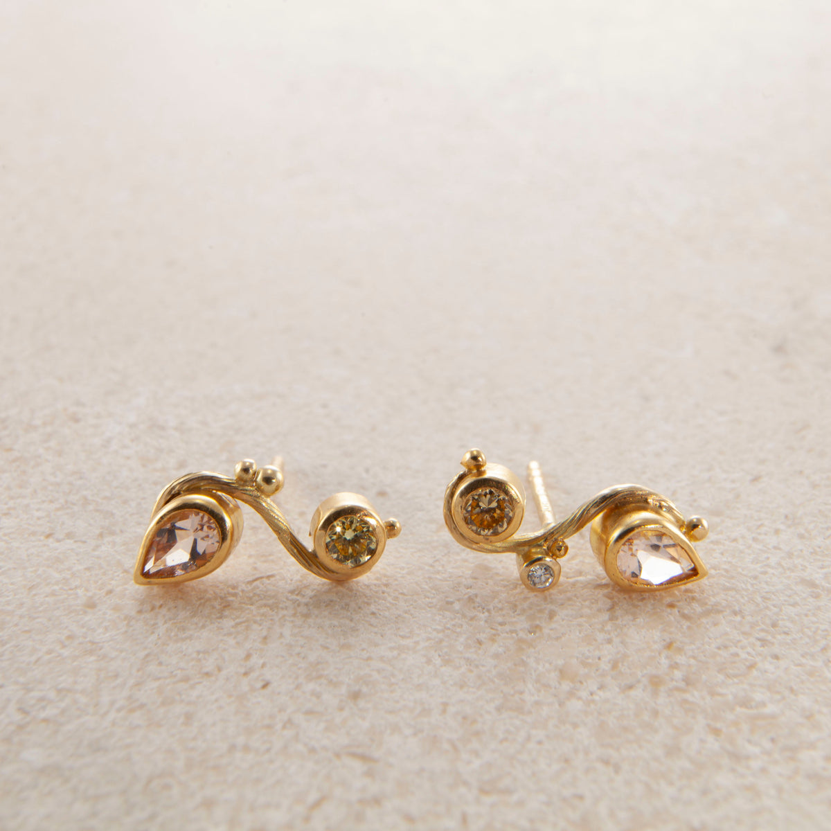 Seafire 18K & 22K Gold Earring w. Morganite & Diamonds