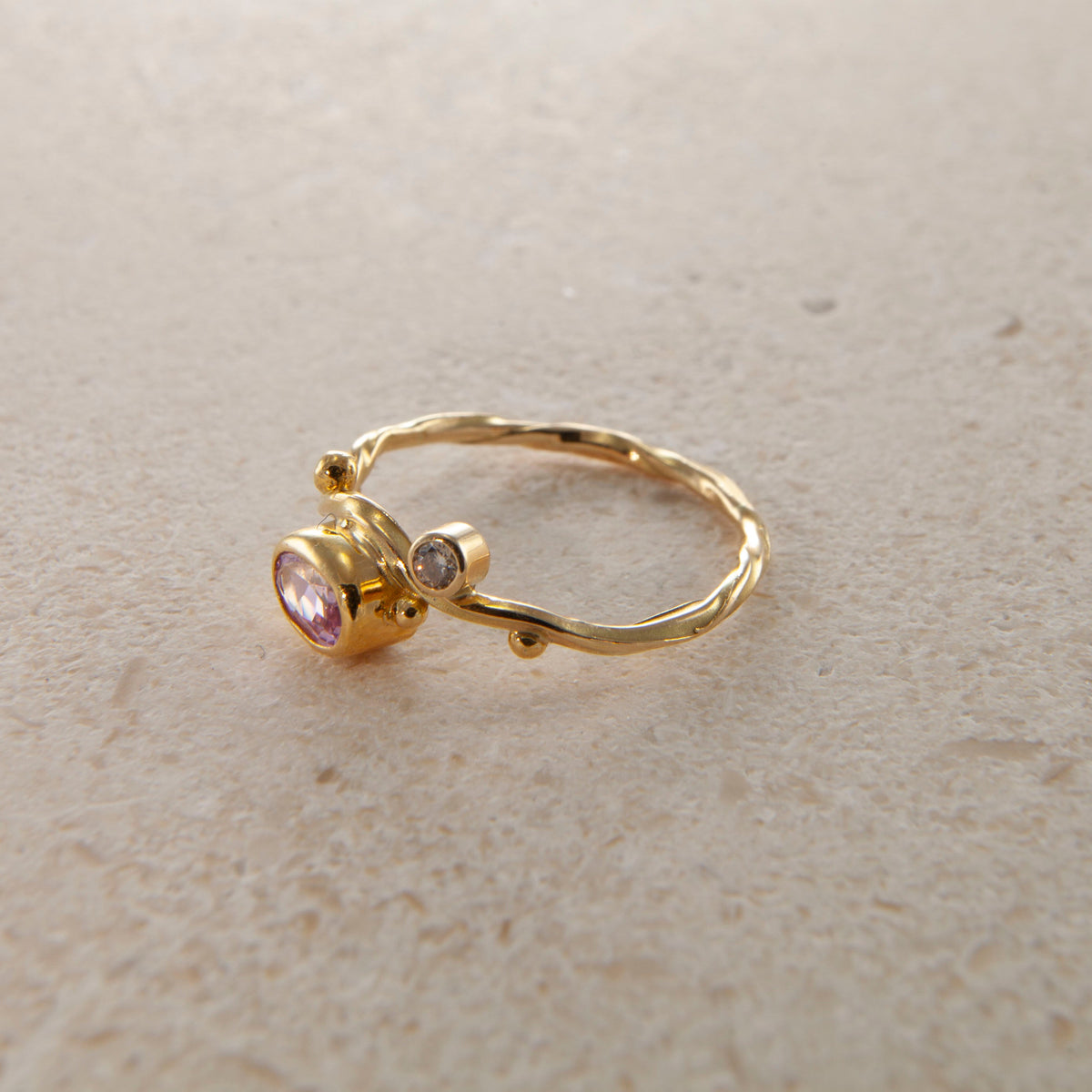 Seafire 18K & 22K Gold Ring w. Pink Sapphire & Diamond