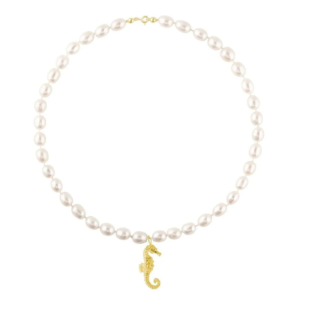 seahorse gold pearl necklace