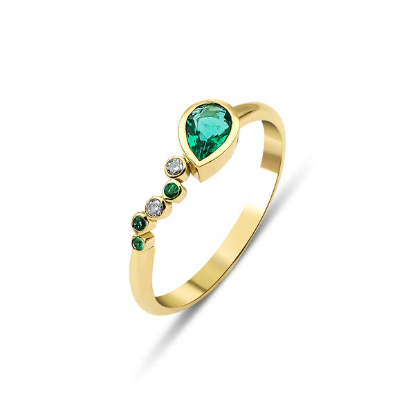 Seraphina Wing 18K Guld Ring m. Smaragd & Diamanter