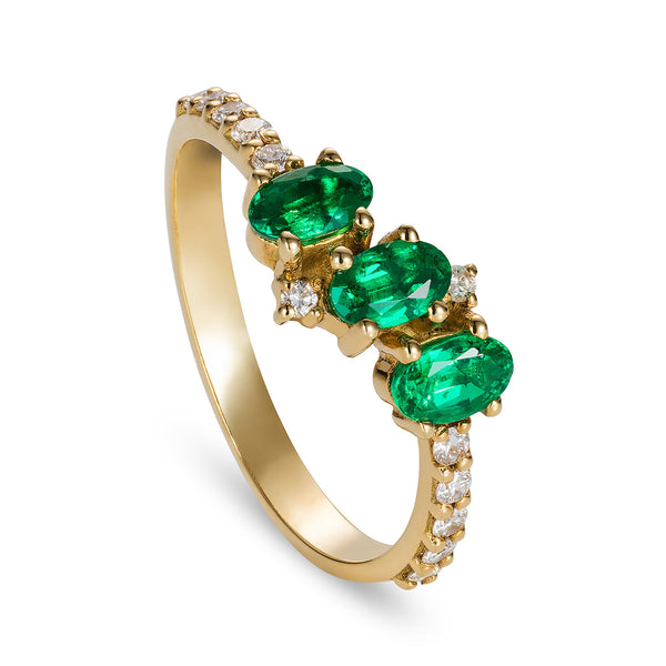Seraphina Trio 18K Gold Ring w. Emeralds & Diamonds