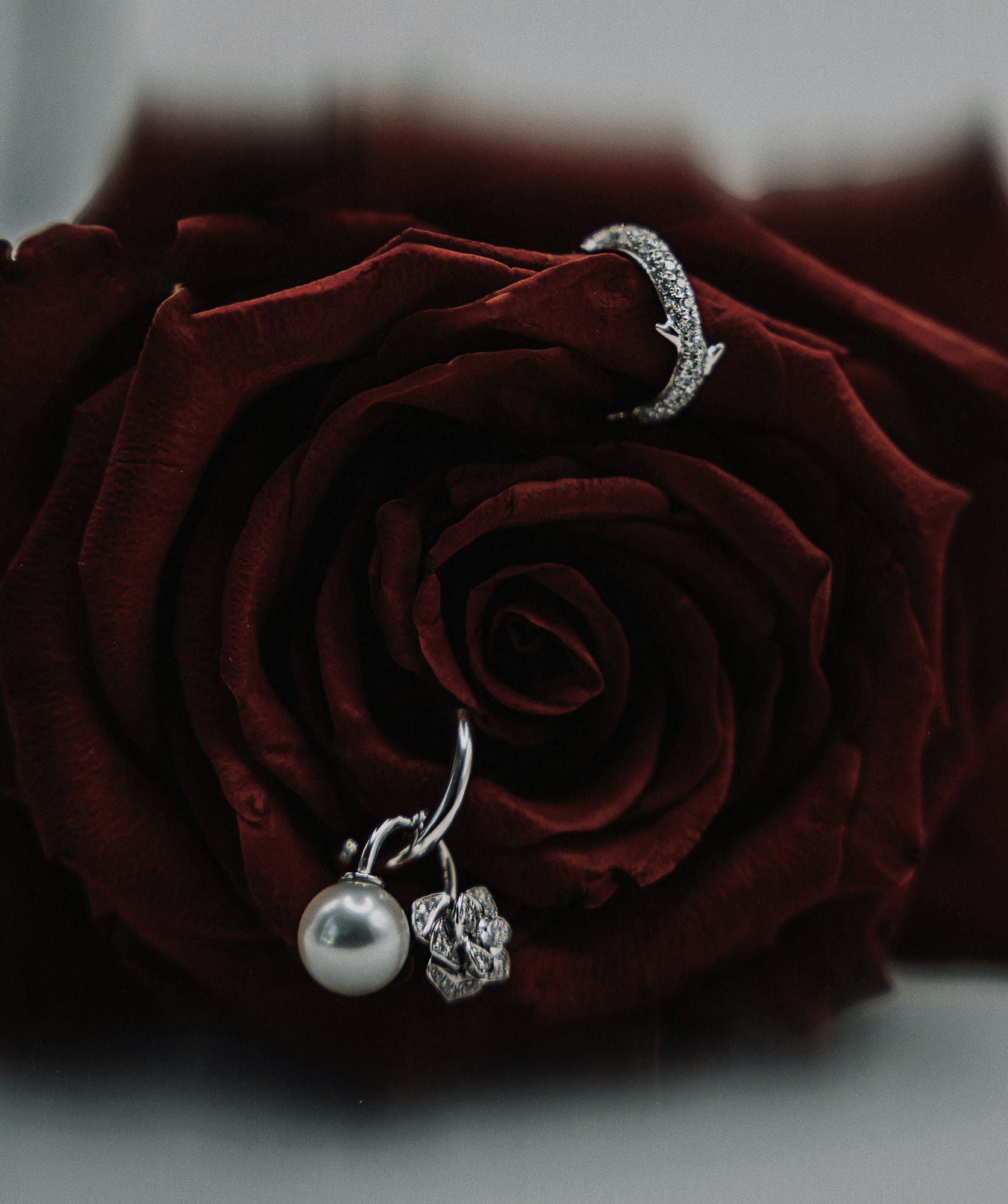 Enchanted Rose 14K Gold Earrings w. Diamonds & Pearls