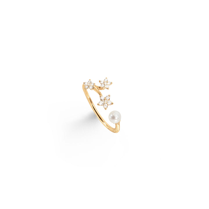 Shooting Stars 18K Gold Ring w. Diamonds & Pearl