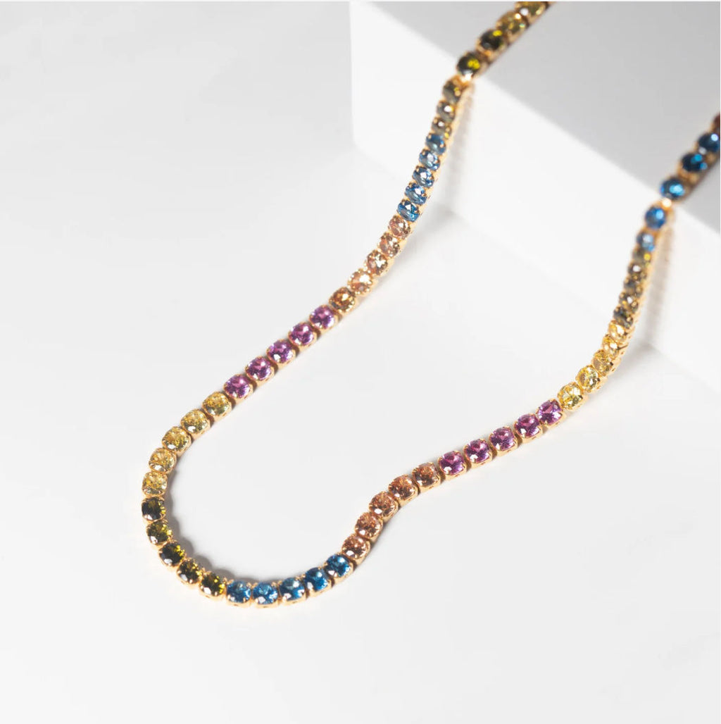 Ellera Grande 18K Gold Plated Necklace w. Colored Zirconias