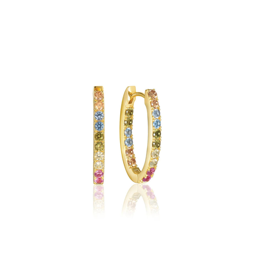 Ellisse Piccolo 18K Forgyldte Hoops m. Farvede Zirkoner