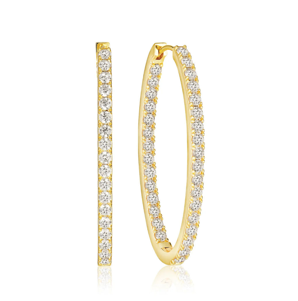Ellisse Medio 18K Gold Plated Hoops w. Zirconias