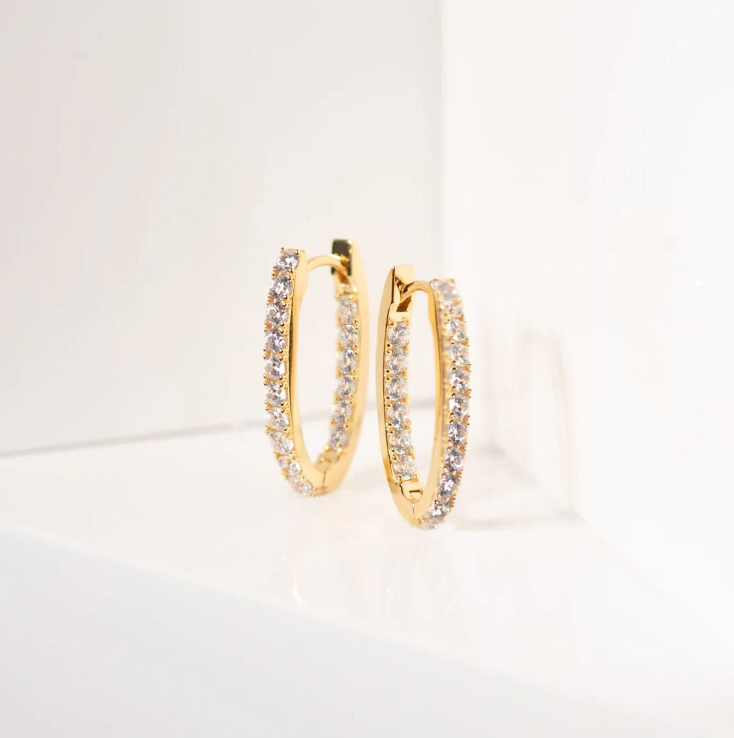 Ellisse Piccolo 18K Forgyldte Hoops m. Zirkoner