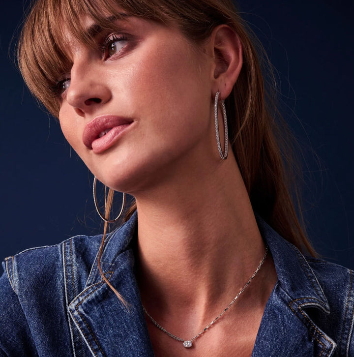 Ellisse Grande Silver Hoops w. Zirconias