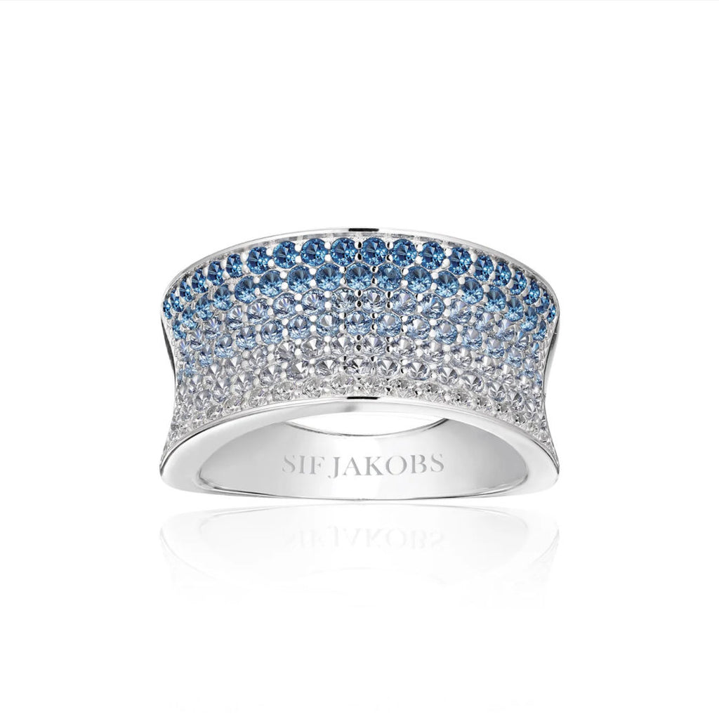 Felline Concavo Silver Ring w. Blue Zirconias